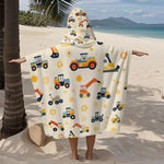 serviette plage polyester capuche tracteur excavatrice soleils moderne enfant beige clair absorption rapide