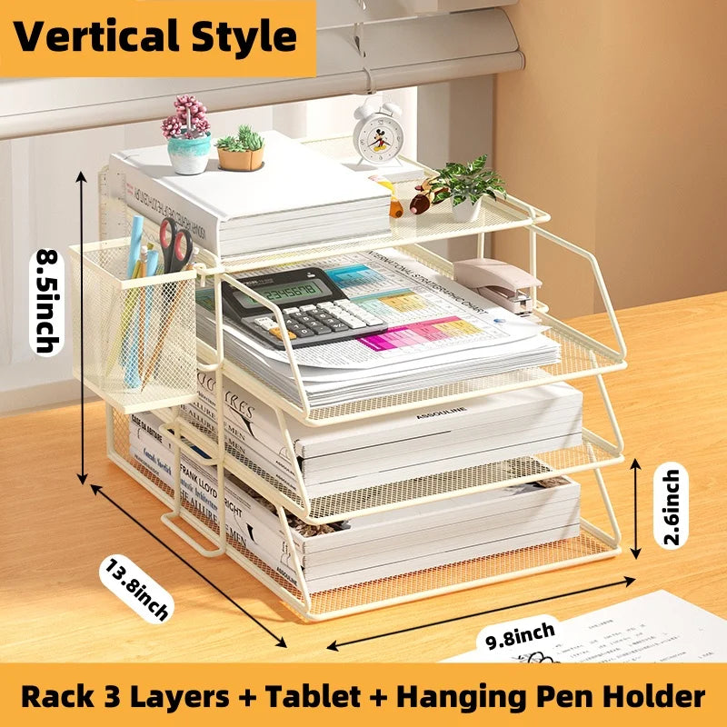 organisateur métal maille noir moderne fichiers A4 livres dessins horloge stylos plantes