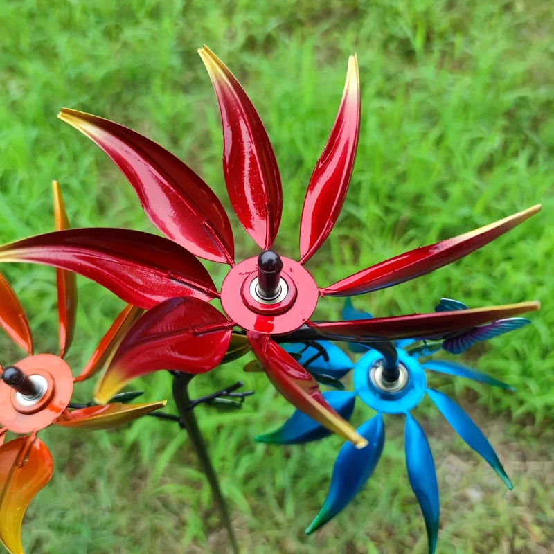 sculpture jardin fleurs papillons rouge orange bleu vert moderne métal résistant extérieur pied