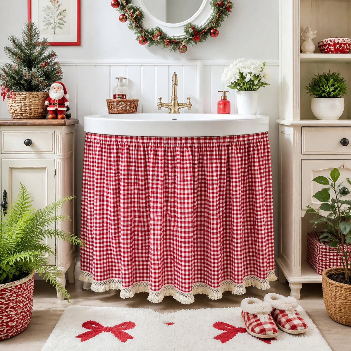 rideau table vintage rouge blanc carreaux vichy rustique polyester 100%