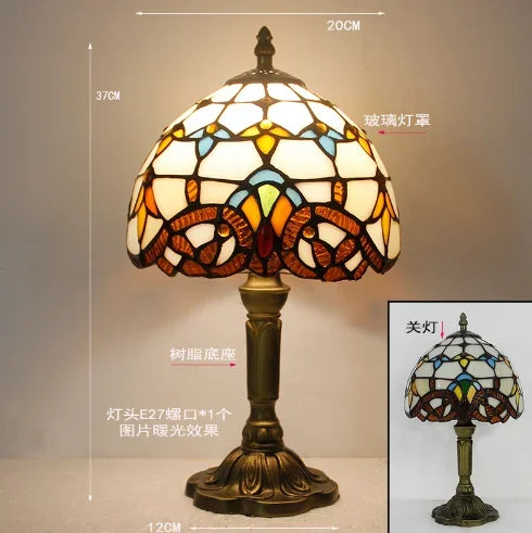 lampe table art nouveau tiffany multicolore base sculptée interrupteur bouton