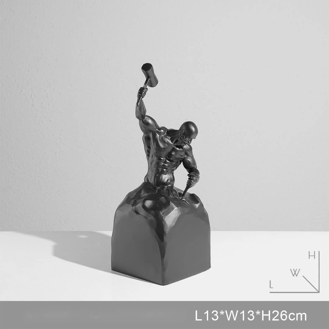 statuette homme marteau résine noir blanc moderne sculpture décorative maison salon
