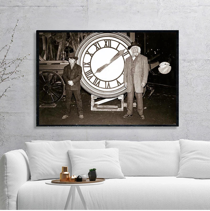 affiche back to the future horloge vintage noir blanc décoration mur toile photo living