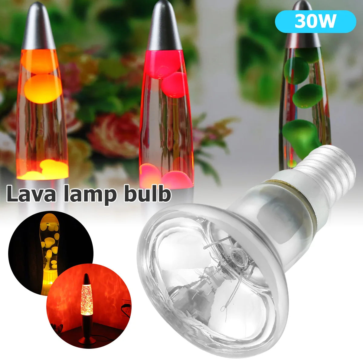 ampoule lave transparente liquide jaune fluo culot E14 moderne 30W 220 240V reflet type