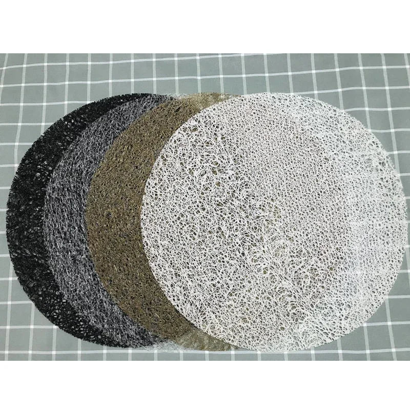 tapis antidérapant rond moderne or texture lacée semi transparent 38cm adaptable cuisine
