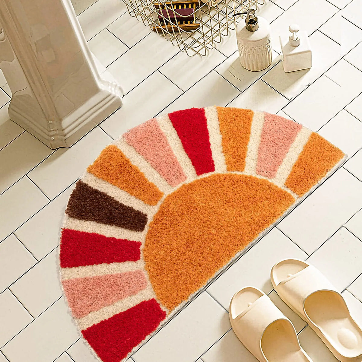 tapis bain antidérapant polyester fleuri orange rouge moderne intérieur campement doux pelucheux
