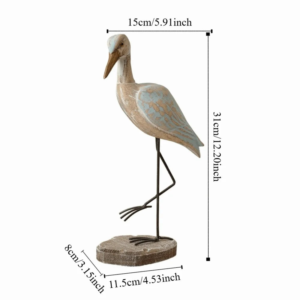 statue oiseau marin bois vieilli décoration héron rustique bleu brun patine métal noir