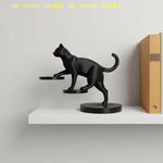 statue chat noir résine lisse contemporaine décoration intérieure base circulaire ornement salon minimaliste