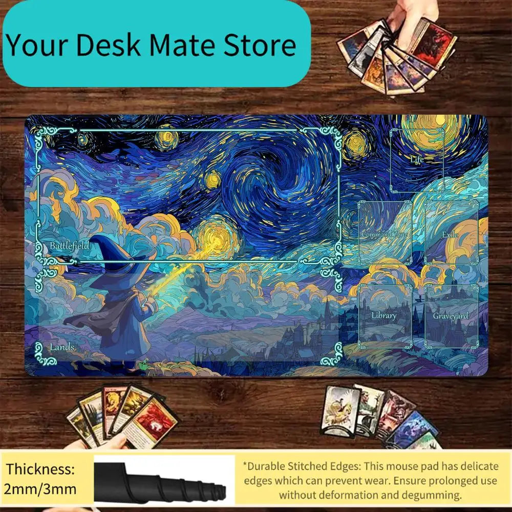 tapis souris antidérapant bleu jaune blanc peinture van gogh nuages étoiles sorcier durable gaming