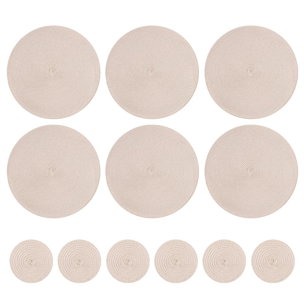 tapis table classique tissage rond marron clair respectueux environnement 34cm diamètre assiette fourchette couteau