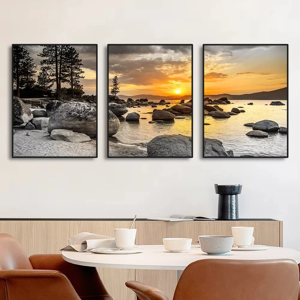 toiles d'art moderne paysages marins couchers soleil rochers arbres sans cadre