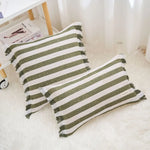 housse coussin carré rayé moderne vert olive blanc polyester 45x45cm décoration intérieure voiture
