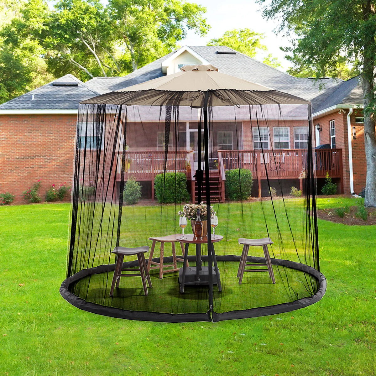 filet anti moustiques parasol polyester extérieur jardin campement voyage noir beige transparent moderne