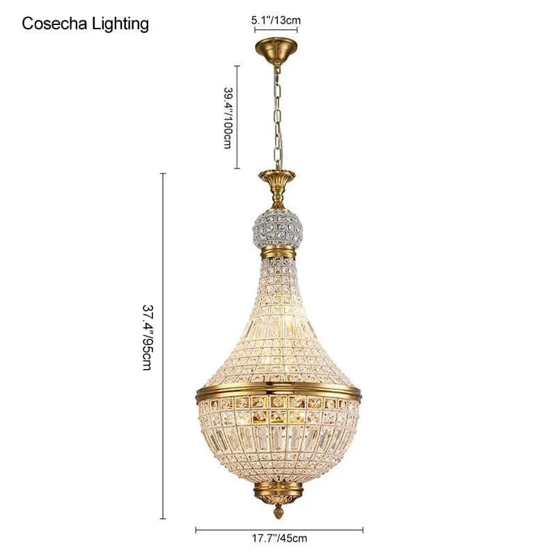 suspension lumineuse cristal dorée élégante classique brillants transparents chambre salon