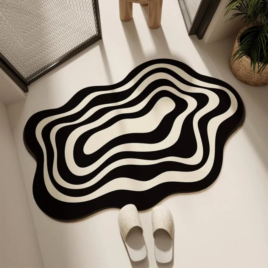 tapis noir blanc rayures moderne salon salle bain imperméable anti dérapant polyester daimwashable