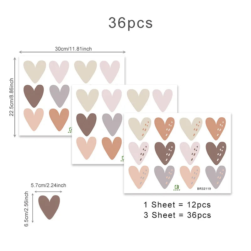 stickers muraux coeurs beige rose gris brun modernes adhésifs chambre enfants fonds écran