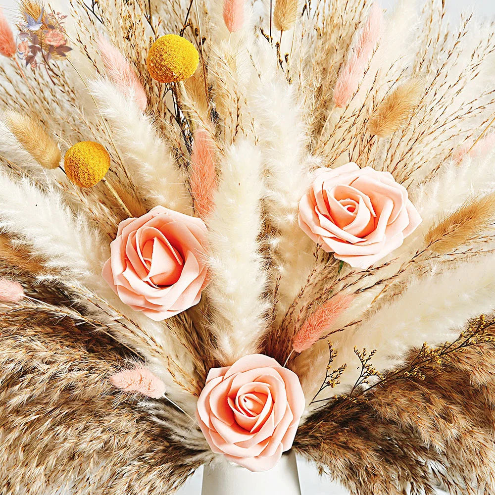 décoration boho bouquet fleurs séchées pampas roses artificielles anniversaire mariage