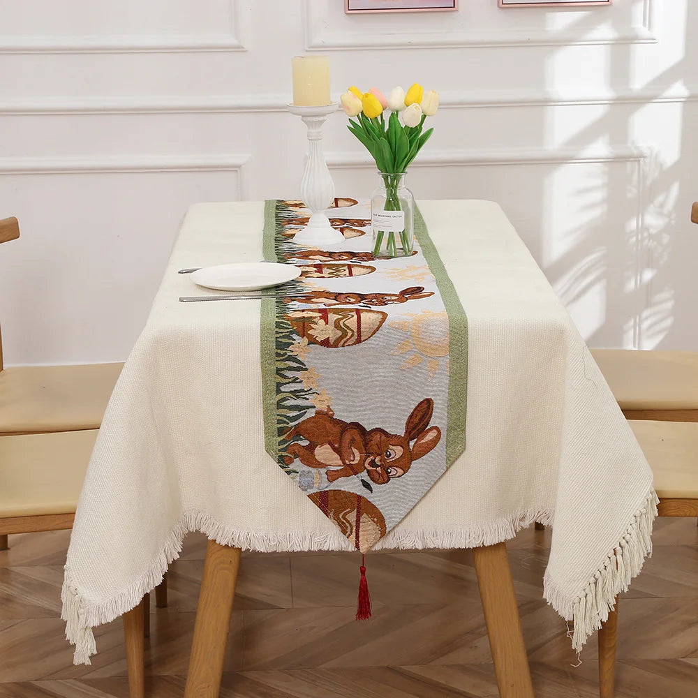 tableau table lin lapins œufs colorés fleurs géométrique classique pâques fêtes