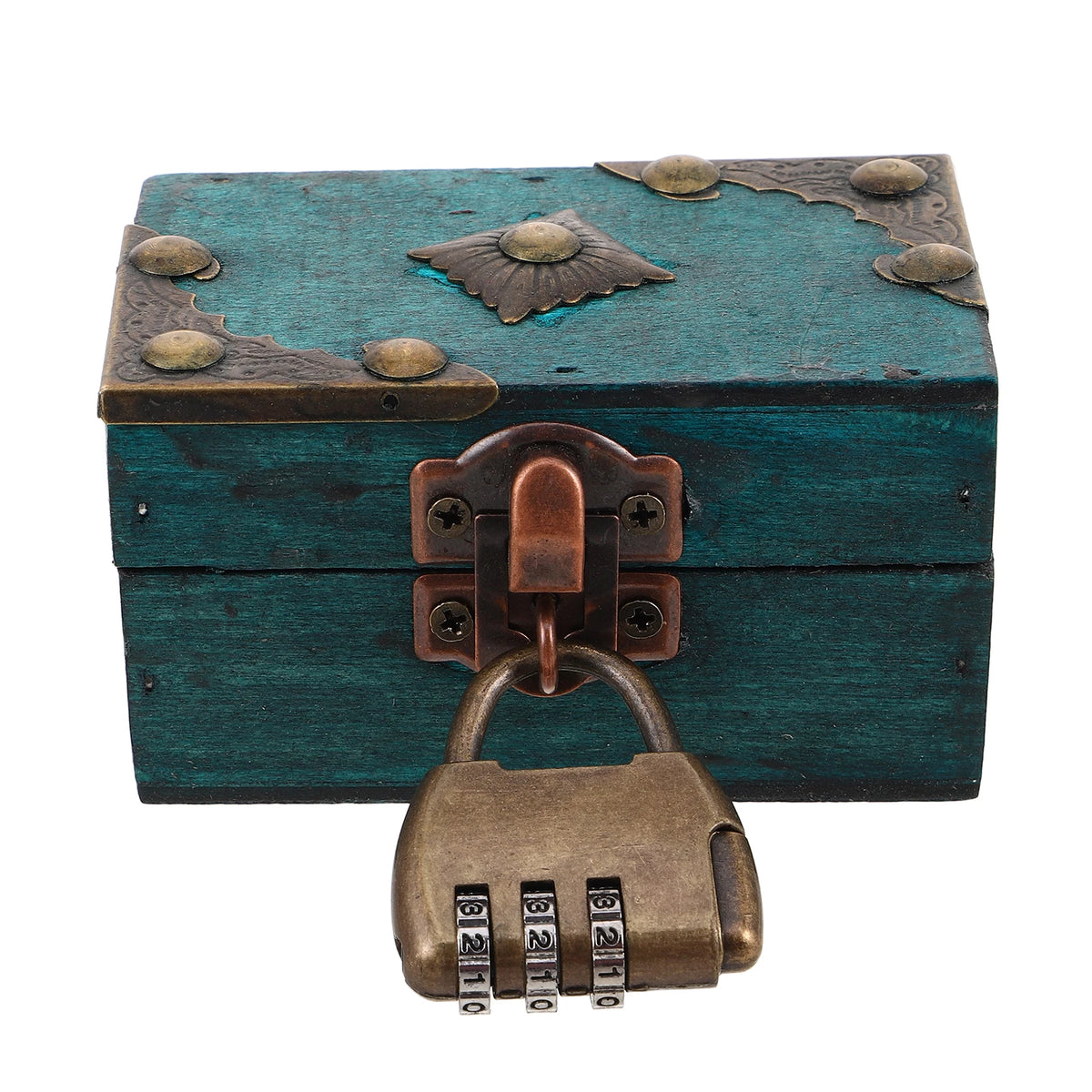 boîte bijoux vintage boîte rangement bois vert antique ornements dorés cadenas combiné rustique