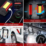 lampe travail rechargeable led usb clips magnétiques étanche modes lumière portable camping