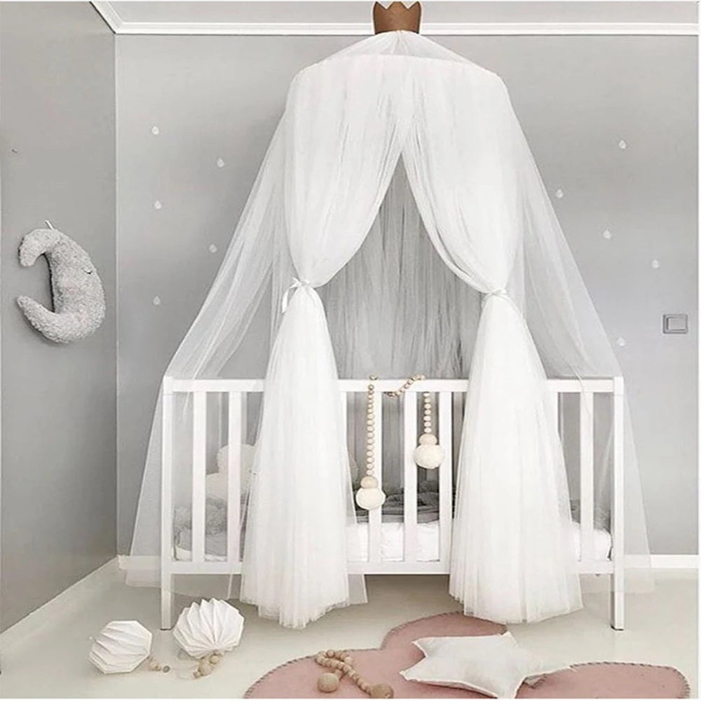 rideau lit bébé blanc rose bleu étoiles dorées transparent princesse maison