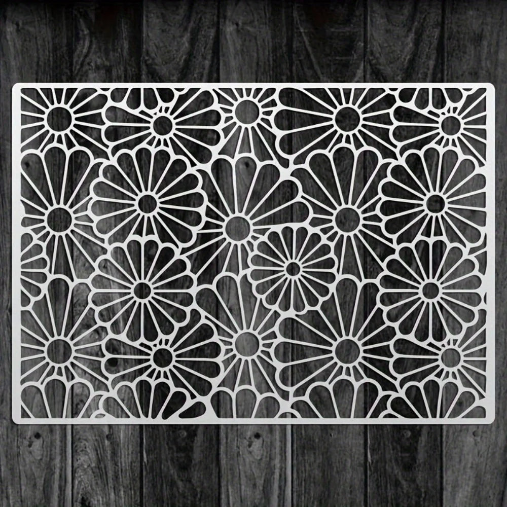 pochoirs stencil fleurs stylisées blanc artisanal decoratif peinture murale scrapbooking coloriage gaufrage album cartes