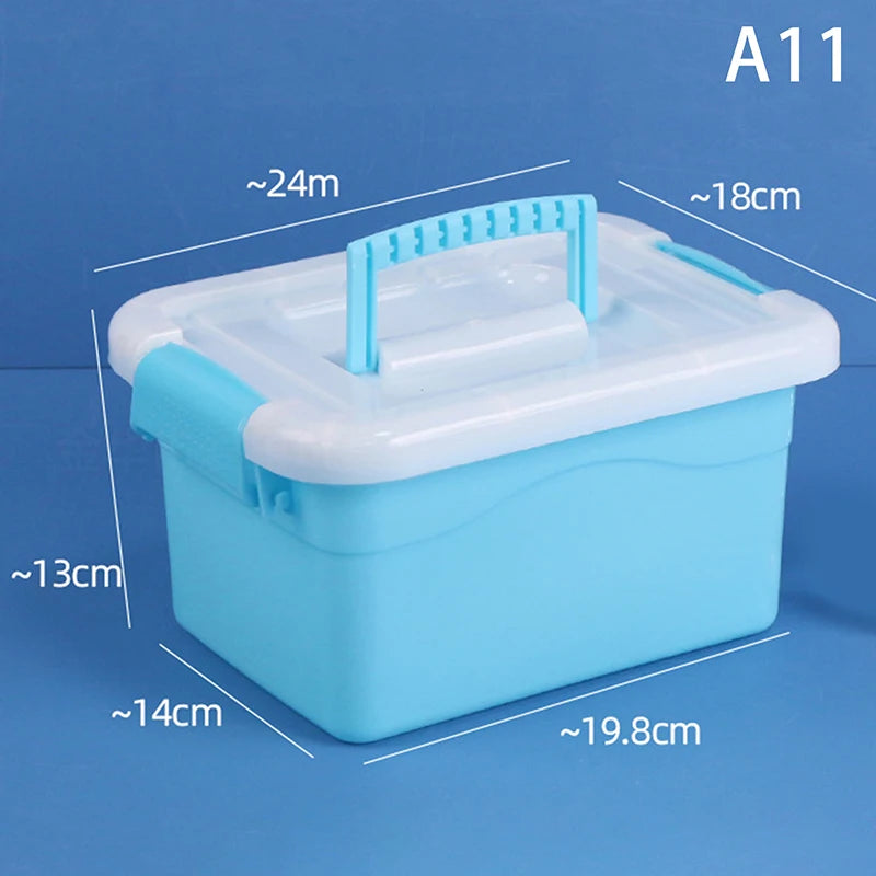 boîtes rangement transparentes bleues roses violettes poignées détachables moderne pratique enfants fournitures scolaires