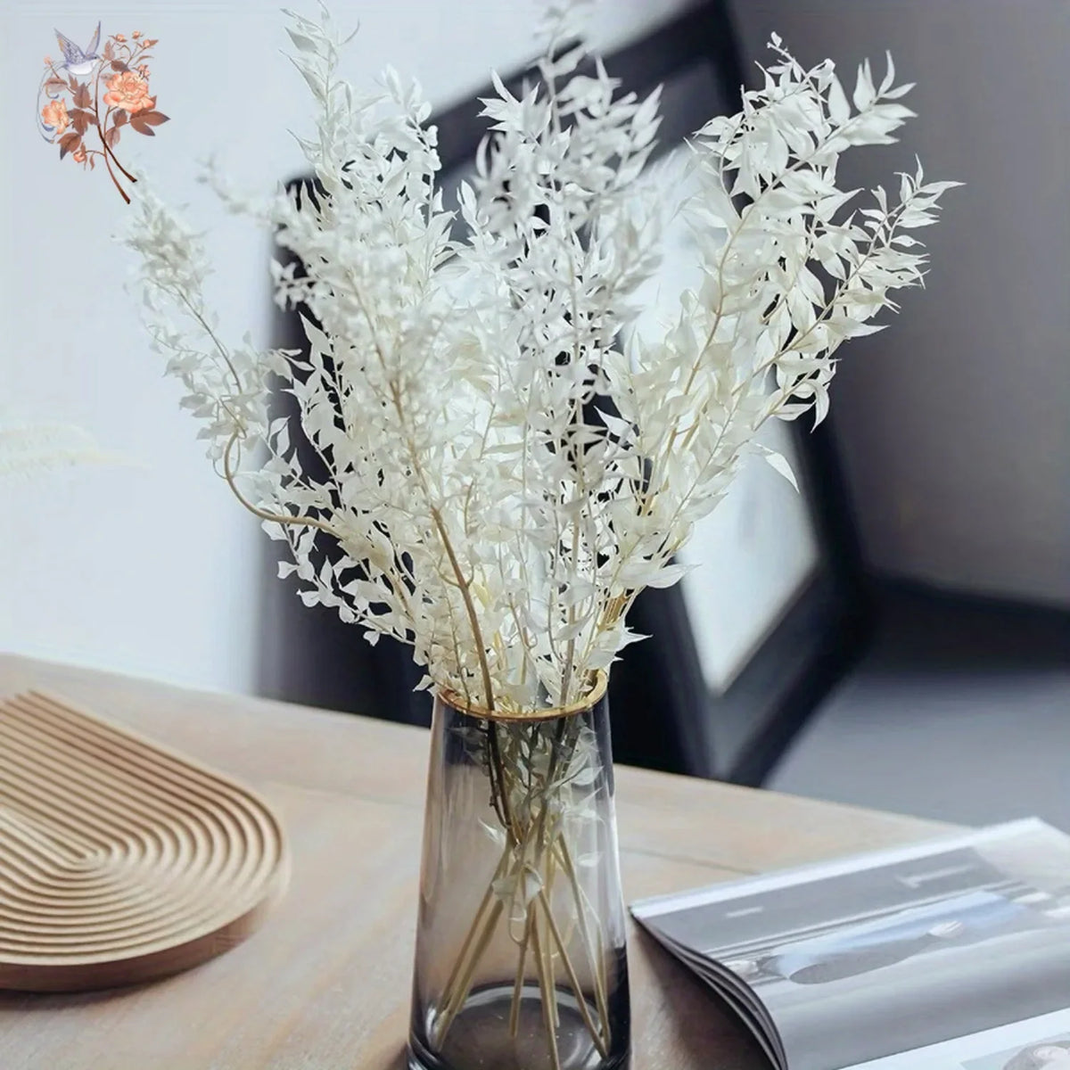 décoration intérieure bouquet eucalyptus blanc feuilles ruscus naturel moderne chambre mariage anniversaire