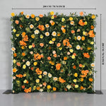 panneau floral décoration événementiel intérieur vert orange roses feuilles texturées fixations charnières événements decoration