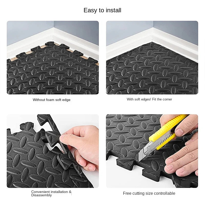 tapis fitness noir texture géométrique antidérapant imperméable moderne 30cm 30cm