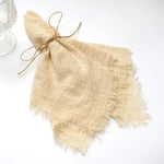 serviette coton beige rose blanc tissage fin bordures frangées rustique naturel