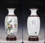 vase céramique traditionnel chinois oiseaux pavons fleurs bambou géométrique salon decoration
