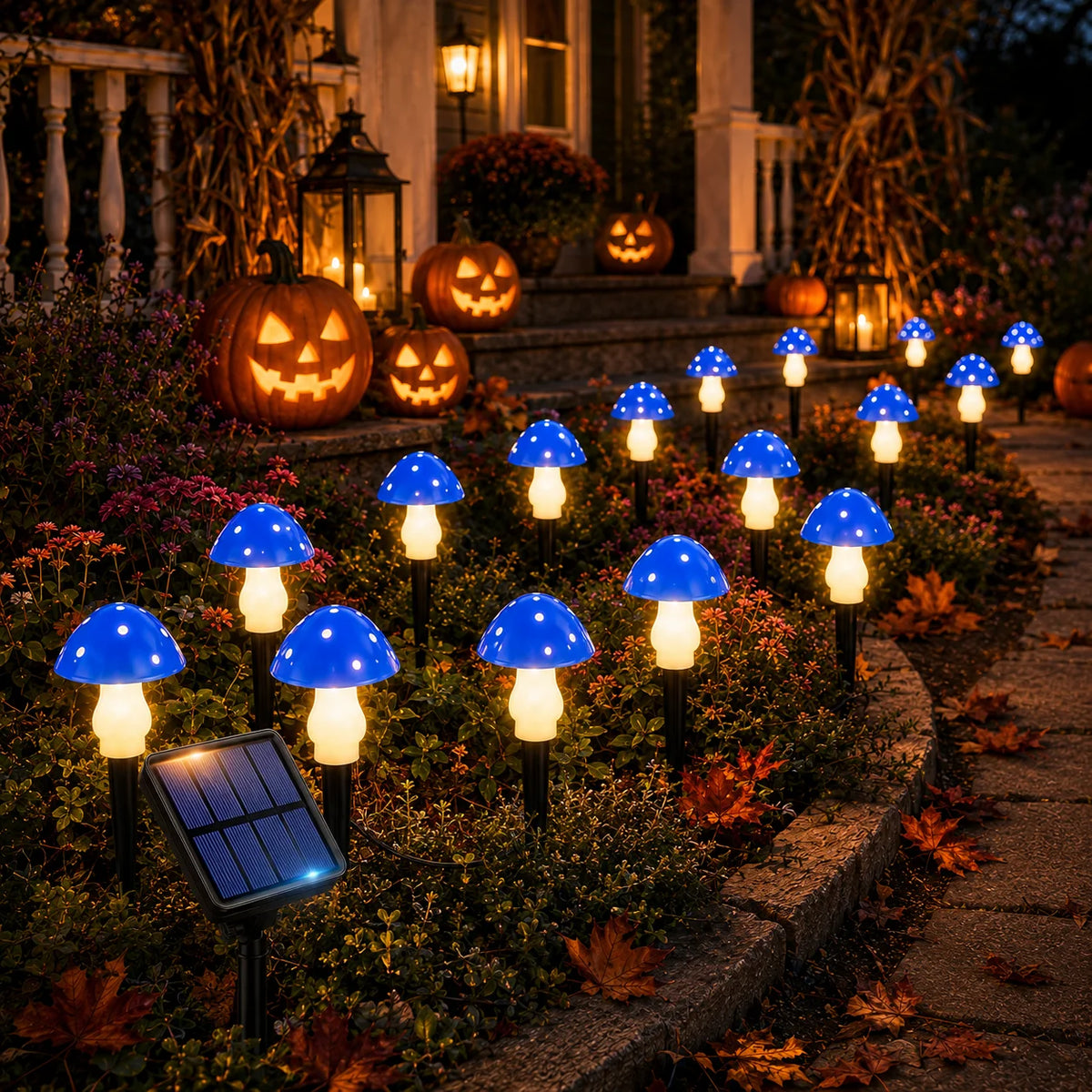 lampes solaires jardin champignons led multicolores rouge vert bleu jaune halloween decorationextérieur