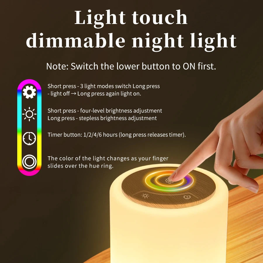 lampe table moderne blanc bois foncé texture bois rechargeable rgb led variable chambre salon