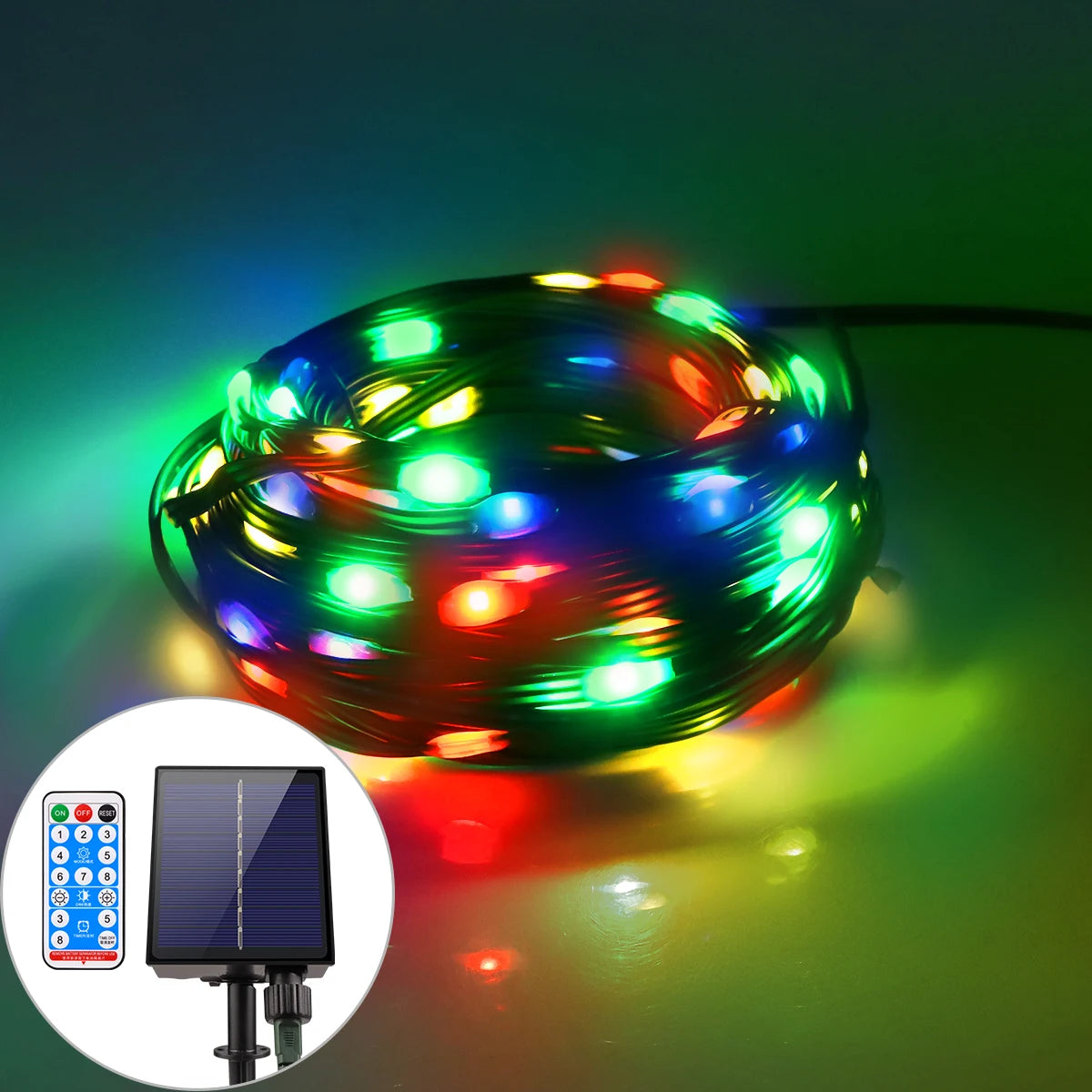 guirlande solaire led 100m 800leds ip65 ultra brillance moderne décoration extérieure jardin blanc vert