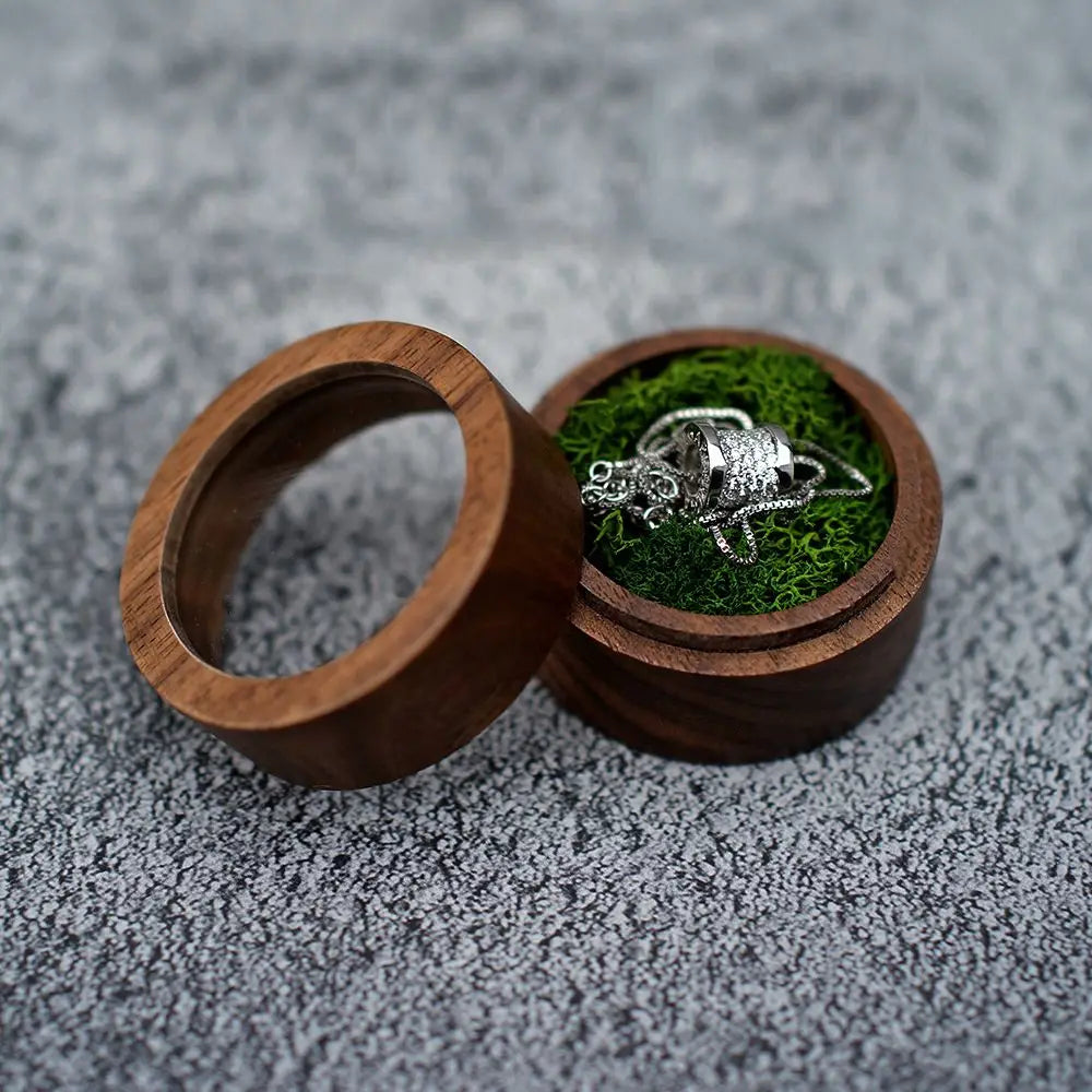 boîte bijoux bois rond boîte bagues coussin velours noir rangement bijoux classique respectueux environnement