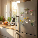 aimants decoratifs mini vases fleurs artificielles differentes couleurs transparentes champetre refrigerateur