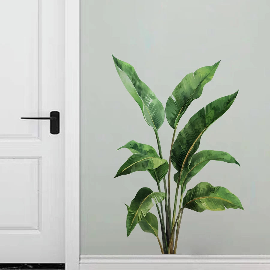 sticker mural moderne feuilles plante tropicale vert brun autocollant imperméable chambre salon étude cuisine