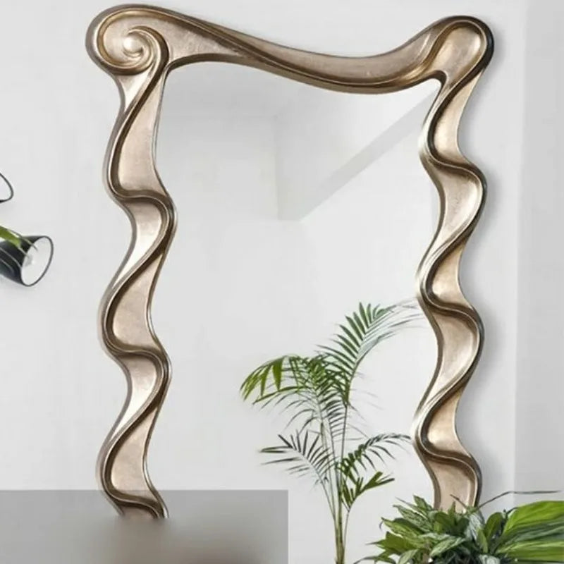 miroir moderne ondulé cadre doré grande taille suspension chambre décoration intérieure accessoires maison