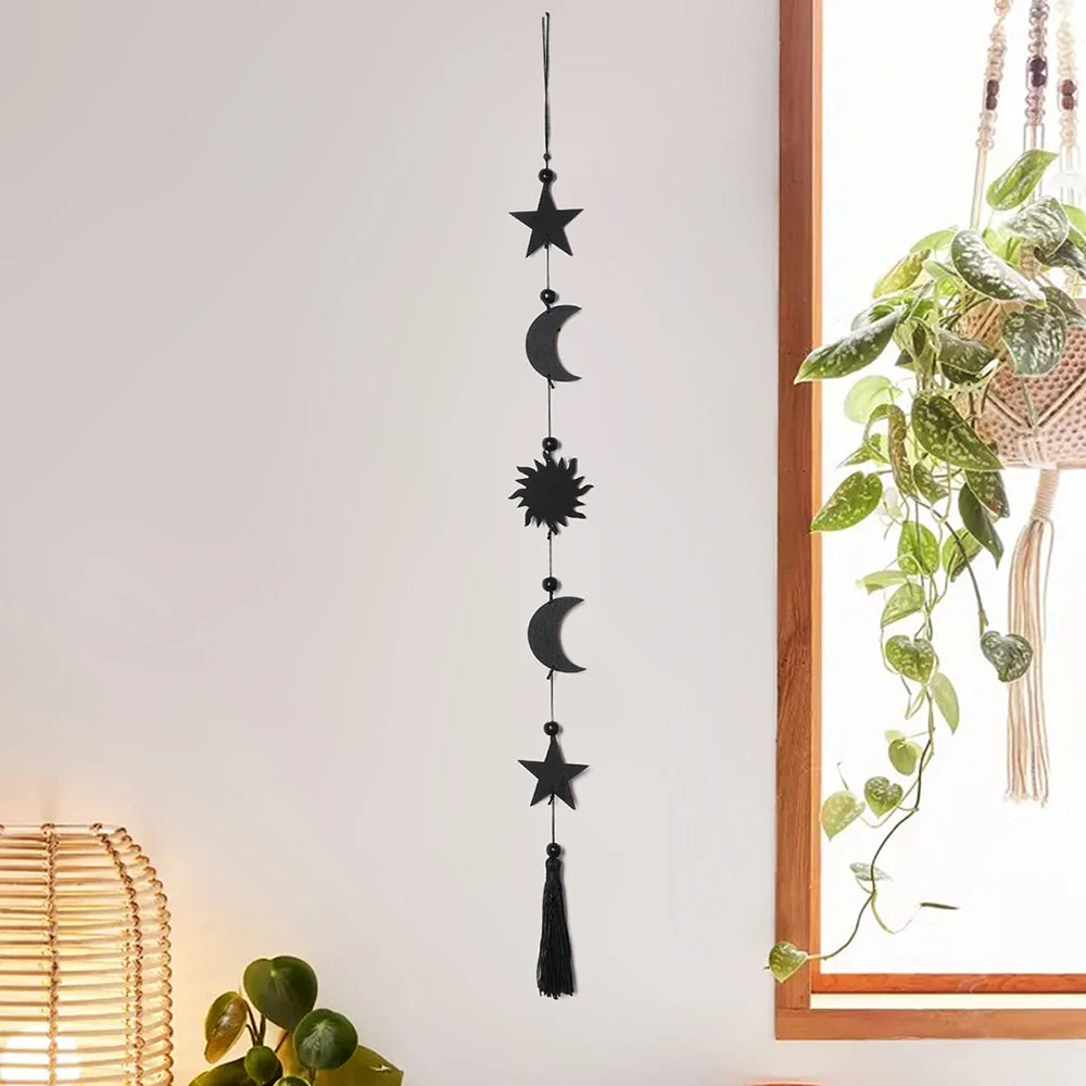 décoration murale bois lunes étoiles or noir boho chic tassel chambre salon