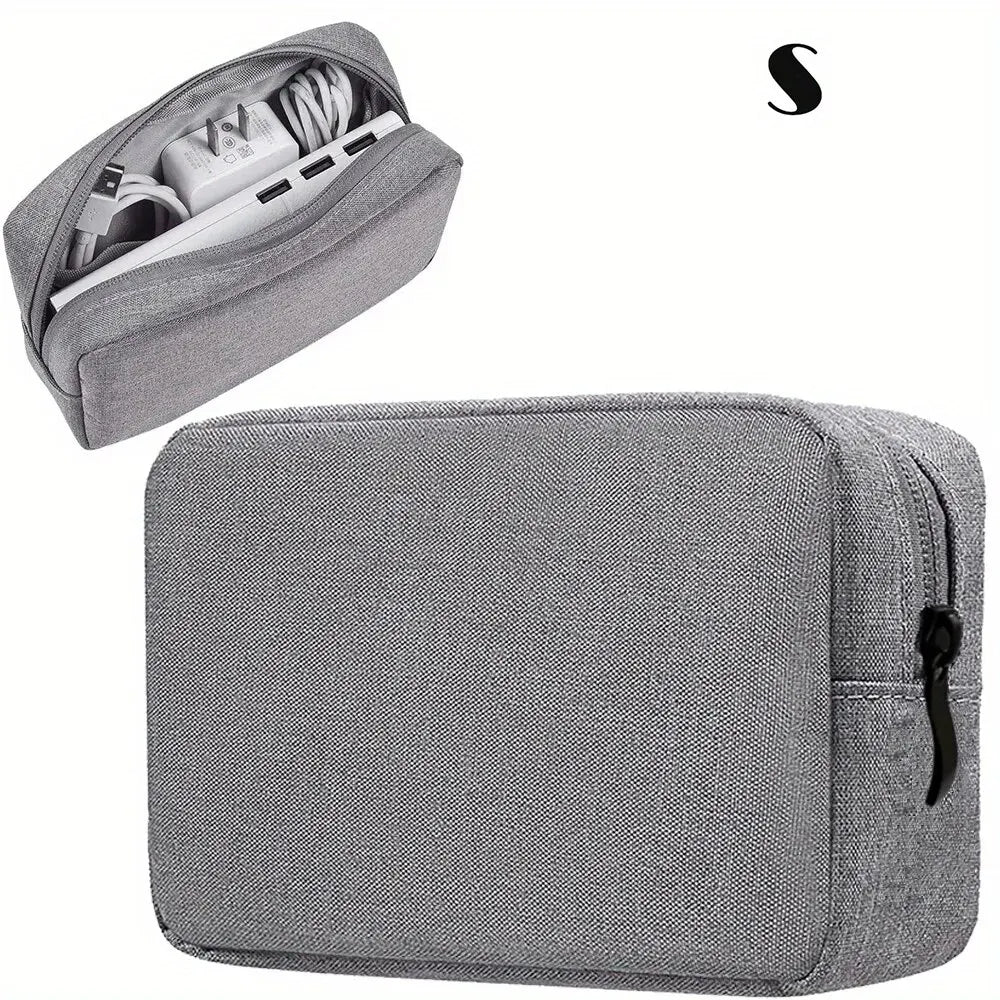 pochette rangement toile coton gris clair moderne zipper compartiments organisation électronique portable