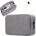 pochette rangement toile coton gris clair moderne zipper compartiments organisation électronique portable