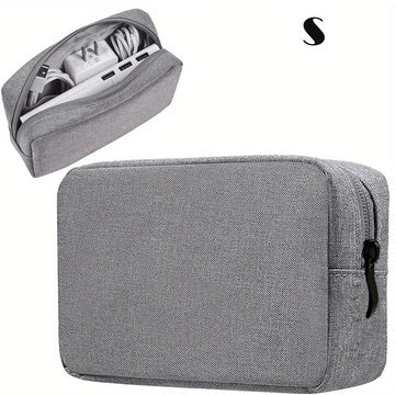 pochette rangement toile coton gris clair moderne zipper compartiments organisation électronique portable
