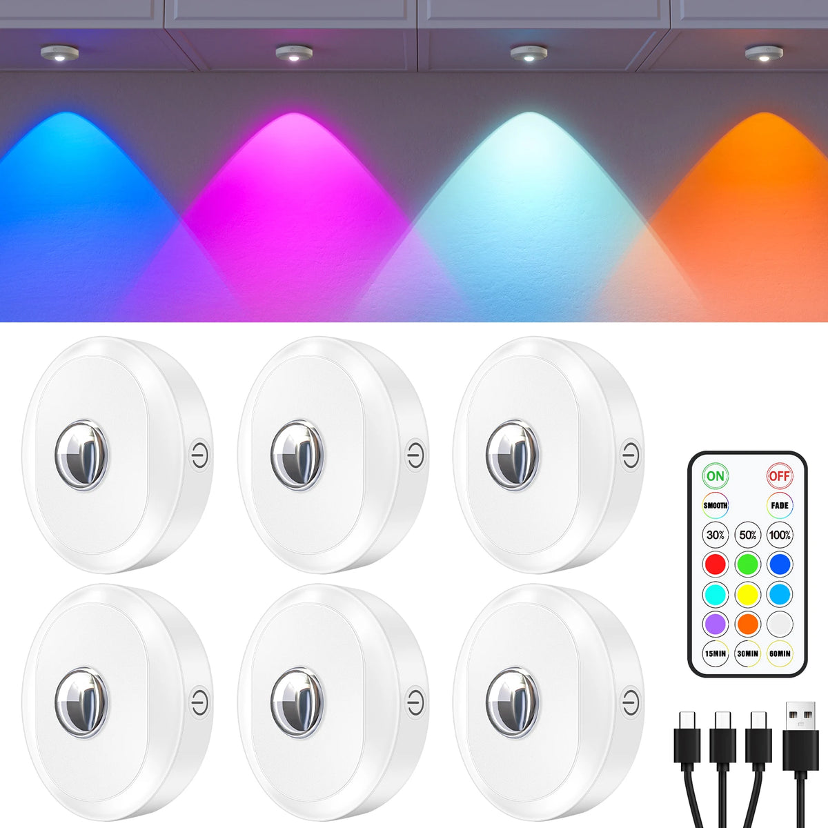 veilleuses led rechargeables rgb télécommande synchronisation lumiere étagère cuisine pièces modernes