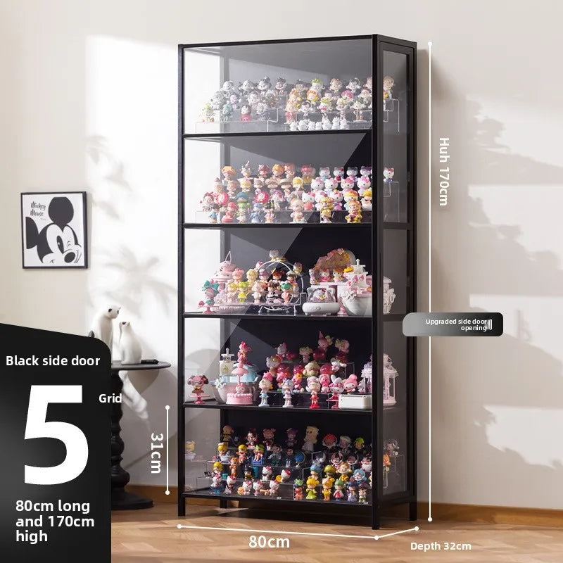 présentoir rangement étagère vitrée moderne noir transparent compartiments 120L capacité