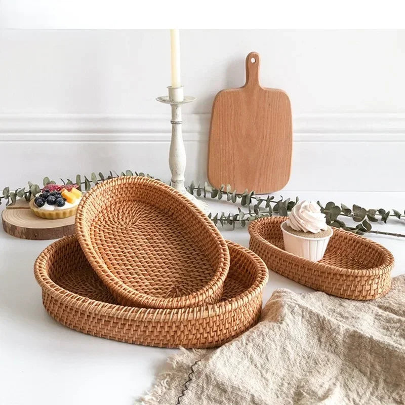 panier tressé marron clair rangement snack fruits thé pique nique cosmétique respectueux environnement rustique