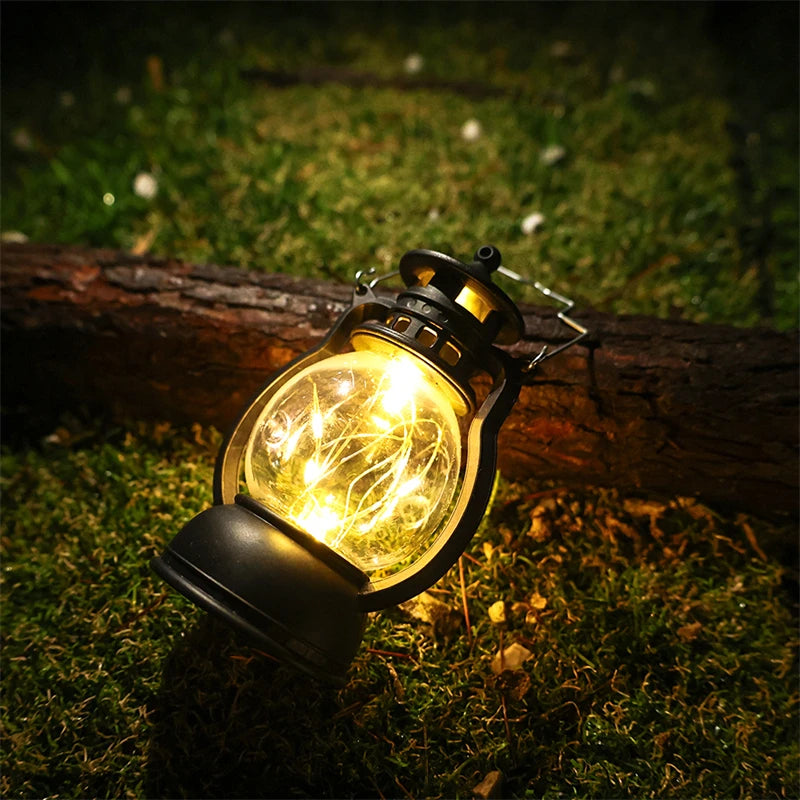 lanterne portable transparente vintage fil lumineuse noir doré rechargeable campingextérieur