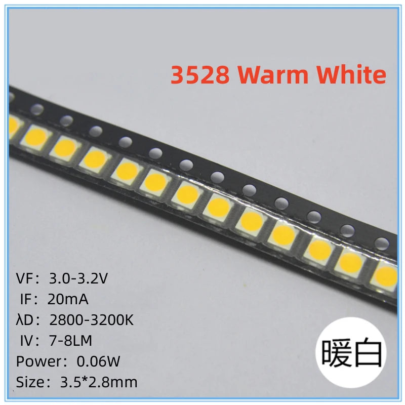 Diodes led smd 3528 blanc jaune rouge rose violet bleu vert 1210 pièces électronique