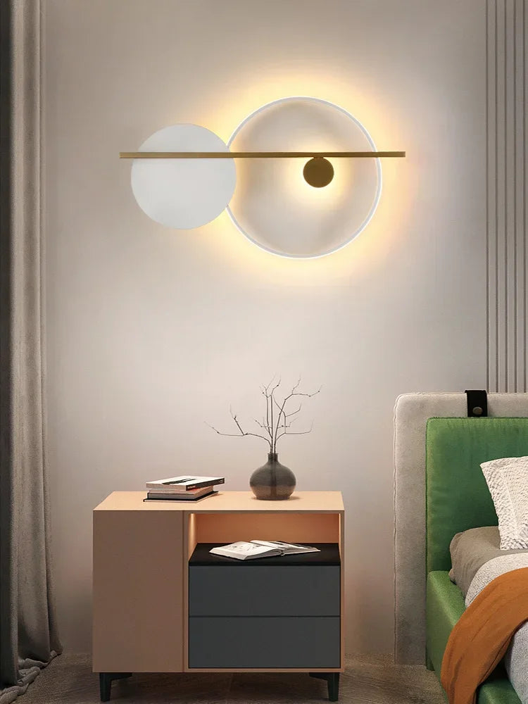 lampe murale moderne minimaliste noir blanc doré géométrique fixée mur sphères cercles barre translucide