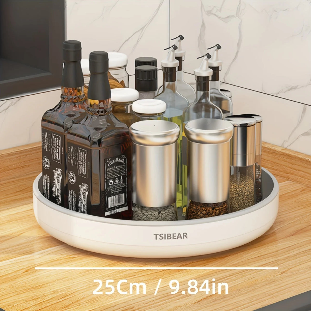 plateau rotatif blanc noir moderne rangement cuisine durable respectueux environnement minimaliste multifonctionnel